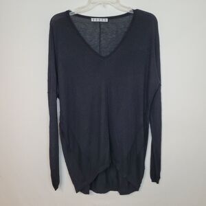 Kokun Sweater Top Black Cashmere Bamboo Womens S Long Sleeve Seamed V-Neck Tunic